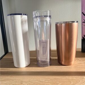 Set of 3 New Tumblers | Skinny Tumblers w/ Straws + Rose Gold Insulated Cup